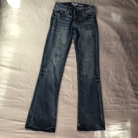 Rock 47 By Wrangler Jeans 28 x 30 Women Boot Cut Studded Pockets Low Rise Blue - Picture 14 of 14